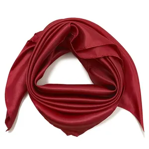 Wholesale Low MOQ Fast Delivery Over 40 Colors Available Smooth Shiny Satin Polyester Scarf Solid Red Square Ladies Neck Scarf