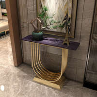 Table d'entrée minimaliste de style italien, console de salon en fer forgé, meuble de présentation en marbre doré, luxe léger et tendance