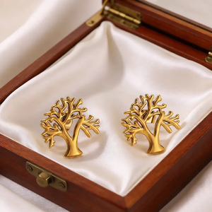 Pendientes Árbol de la Vida de Acero Inoxidable con Diseño de Flor y Hoja, Pendientes Diarios de Estilo Bohemio, Joyería de Moda para Mujer, Accesorios - Product Image 2