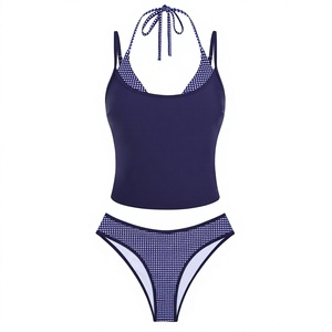Maillot de bain bikini pour femmes, ensemble 2 pièces, couleur unie, bas imprimé, vêtements de plage - Product Image 3