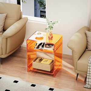 Table de rangement pour tourne-disques en acrylique orange, étagère, table d'appoint carrée en PU, table de chevet, table d'appoint transparente pour salon, canapés - Product Image 3