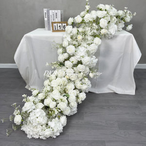 Fleurs de mariage Décoration Artificielle Blanc Rose Fleur Coureur pour la Décoration de Fête de Mariage - Product Image 1