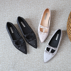 Korean Style <strong>Flat</strong> Shallow Mouth <strong>Pointed</strong> <strong>Toe</strong> Ladies Casual Summer Versatile Bowknot Slip-on Ladies Footwear Elegant Dressy Shoes - Product Image 1