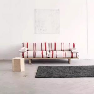 Vintage Style Solid <b>Wood</b> <b>Sofa</b> Three Seater Straight Line Design Retro Fabric Upholstered For Small Living Rooms And Guesthouses - Product Image 2