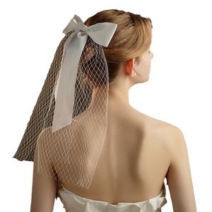 Bonne qualité Xinmeiji V734 français grande maille <span class=keywords><strong>voile</strong></span> de mariée blanc court noeud papillon inscription en ligne célébrité chapeaux en gros - Product Image 5