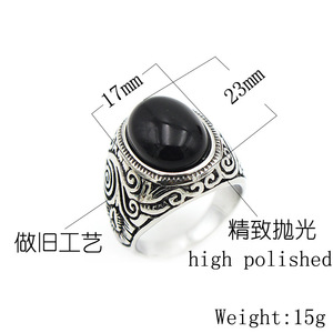 Cổ Điển Không Gỉ Người Đàn Ông Của Đồ Trang Sức Titan Thép Cổ Điển Tòa Turquoise Christian Hợp Thời Trang Đá Quý Tùy Chỉnh Nhẫn - Product Image 6