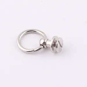 Customized Brass Metal Screw Back Button Stud With Welded Ring For Leather Bag Accessories