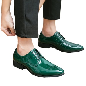Men's British Comfortable Style Brogue Dress Shoes Closed <b>Toe</b> Black Green Lace-Up Casual Spring Summer PU Height Increasing <b>Flat</b> - Product Image 4