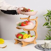 Minimalistische design drie-laags ronde houten fruitschaal met 2-3 liter capaciteit voor gebruik in de woonkamer en keuken, draagbare opbergoplossing voor servies.