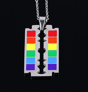 2023 Arco Iris amigos joyería Lgbt orgullo Gay collar hoja de afeitar Collar para hombre - Product Image 3