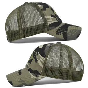 Mens Vintage Seis Painel Esturcturizado Patch Bordado Logo Camo Trucker Hat