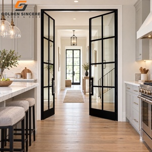 Porte française intérieure en aluminium à double battant GS Residential avec verre à grille noire - Product Image 2