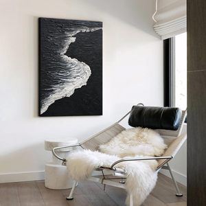 JUHOME - <span class=keywords><strong>Arte</strong></span> de Pared en Lienzo con Diseño de Olas del Océano en Blanco y Negro, 24x36, Vertical, Pintado a Mano, <span class=keywords><strong>Arte</strong></span> Moderno para Sala de Estar, Dormitorio u Oficina - Product Image 2