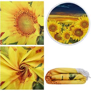 Grande couverture de plage ronde en microfibre douce motif tournesol, sans sable, avec pompons et franges - Product Image 2