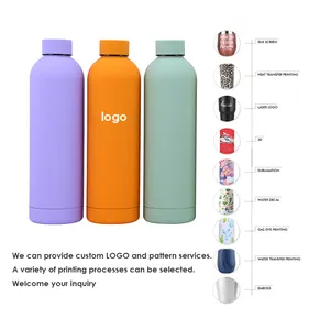 Custom LOGO Insulated Thermal Soft Rubber Paint Small Mouth Double Wall Stainless Steel Water Bottle With Handle