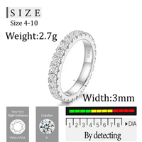 OAHLAN Vente en gros Bague en argent sterling S925 avec bande complète de moissanite certifiée GRA VVS1 de 3 mm pour femme, à porter au quotidien