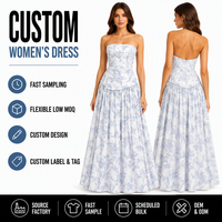 Robe longue corset à imprimé floral personnalisée, sans bretelles, taille basque froncée, vente en gros pour femmes, usine OEM ODM