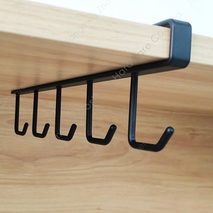 Cabinet Under <b>Hooks</b> <b>Black</b> Wall Mounted Type Punch Free Kitchen Storage Rack With 4 <b>Hooks</b> For Utensils And Clothes Organizer - Product Image 4