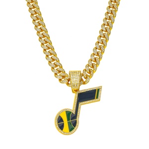 Collares con Colgante del Equipo de Baloncesto Utah Jazz de la NBA al por Mayor, Colgante con Símbolo Musical, Cadena Cubana Chapada en Oro para Hombre, Joyería para Regalos de Fanáticos - Product Image 1