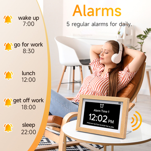 Horloge <span class=keywords><strong>pour</strong></span> la démence 2025, écran numérique électronique de 7 pouces, changement de couleur, 5 alarmes, 3 rappels de médicaments, alimentation USB, calendriers <span class=keywords><strong>pour</strong></span> seniors - Product Image 3
