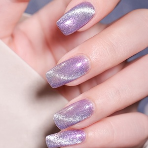 Beliebte 3D UV-freie Dünne Glänzende Silber Glitzer Cat-Eye-Lack Wasserdichte PET-Material Full Wraps Nagelsticker-Set Nagel Wraps - Product Image 2