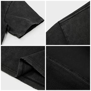 เสื้อยืดฟอกสีลายกราฟฟิกโอเวอร์ไซส์สีดำน้ำหนักวินเทจผ้าคอตตอน100% ทุกข์ออกแบบได้ตามต้องการ - Product Image 5