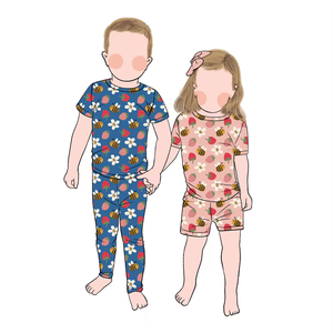 Conjunto de Pijamas de Bambú Ligeros y Frescos de Verano para Niños Little Glow Kid, de Alta Calidad, con Camiseta y Pantalones Cortos para Hermano y Hermana - Product Image 2