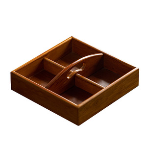 Solid wood portable four-compartment tea and <b>snack</b> <b>tray</b>, retro 4-compartment dried fruit and <b>snack</b> storage box, New Year candy - Product Image 5