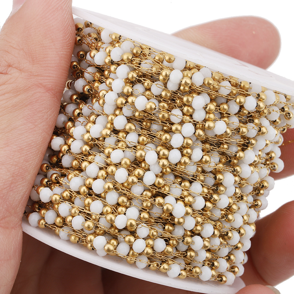 Trendy Mixed Color Stainless Steel Faceted Crystal DIY Jewelry Making Beads Chain Trendy Fashion Findings for Jewelry Making