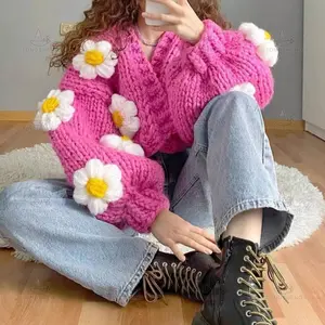 Mùa Xuân Và Mùa Thu Làm Bằng Tay Quá Khép Cắt Cardigan Crochet Chunky Đan Hoa Đầy Màu Sắc Cardigan Áo Len Cho Phụ Nữ