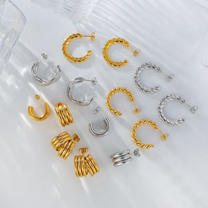 Pendientes de Aro Redondos de Acero Inoxidable, Chapados en Oro de 18K y Plata, Impermeables, Multicapa, en Forma de C, para Mujer, Regalo de Joyería - Product Image 4