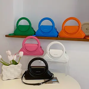 2023 New Design Round Handle Fashion Bag Stylish Candy Color Unique Handbag For Women Leather Purse