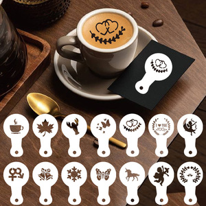 Nouveau Design 16 PCS PP En Plastique Modèle Personnalisé <span class=keywords><strong>Pas</strong></span> <span class=keywords><strong>Cher</strong></span> Gâteau Latte Art Café Pochoirs De Décoration Ensembles - Product Image 2