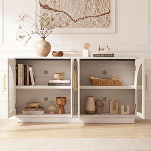Dropshipping Contemporary Freestanding Storage Organizer <strong>Cupboard</strong> White Arched Cabinet Display Shelves Entryway - Product Image 3