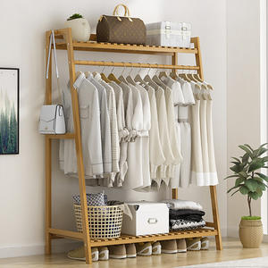 Porte-vêtements en bambou moderne multifonctionnel sur pied, simple, épaissi, pour chambre à coucher, porte-manteau, séchage, rangement - Product Image 3