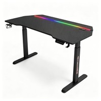 Bureau de jeu LED RGB, hauteur réglable électriquement, préréglages de mémoire, crochet pour casque