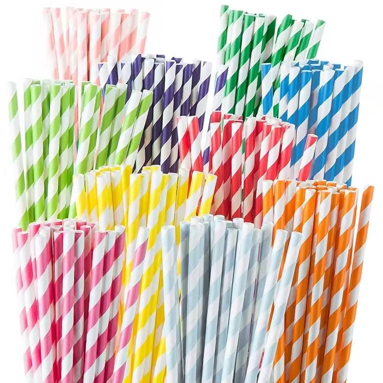 25pcs 6mm Kraft Paper Straw Biodegradable Disposable Drinking Paper Straws Rainbow