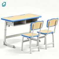 Ensemble de chaise et de bureau double pour étudiants, mobilier scolaire ergonomique, table d'étude réglable en hauteur pour l'école primaire et secondaire