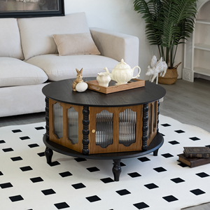31.5-inch Round Three-Door Storage Coffee Table Modern Wooden Living Room Dining Furniture - Product Image 3