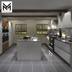 定制现代美式灰色紧凑型橱柜家具亚克力厨房水槽壁柜橱柜单元套装