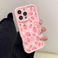 Nouvelle coque de téléphone portable à motif fraise pour iPhone 16 Plus 15 17 18 Pro Max, coque antichoc couleur bonbon, protection arrière