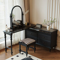 Ensemble de coiffeuse de luxe 120 cm avec miroir éclairé et tabouret en bois de chêne noir ou brun pour la maison ou l'hôtel