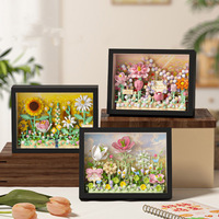 Dekorasi Kerajinan Tangan DIY Set Blok Bangunan 3D Bunga ABS Mainan Bingkai Ornamen Dalam Ruangan Bunga Gantung Seri Bingkai Foto Hadiah