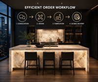 Cuisine modulaire de luxe moderne KEJIA avec îlot cascade rétroéclairé, design minimaliste, ensemble d'armoires de cuisine bleues