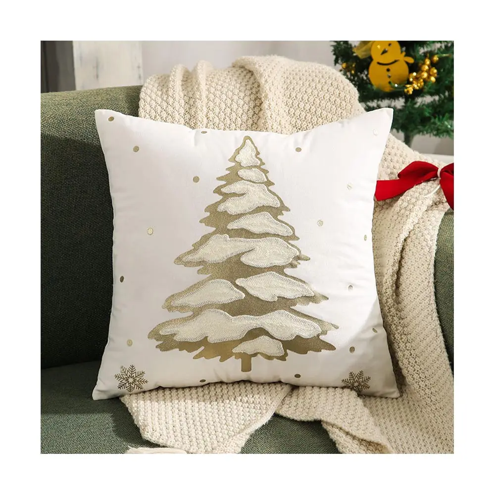 Wholesale gold silver pillow covers embroidered bronzing christmas tree cushion pillow cover
