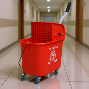 Seau de nettoyage de sol de 21 pintes avec roues et essoreuse Système d'eau propre sale séparé rouge - Product Image 2