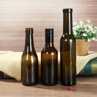 Bouteille de vin en verre ambré ronde vide de 187 ml avec bouchon noir, logo personnalisé