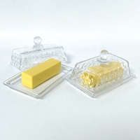Faible MOQ, Beurrier rectangulaire en verre gaufré avec couvercle à bouton pour le rangement sur le comptoir de cuisine à la maison