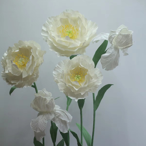 Rétro, Pivoine, Grandes fleurs en papier, Iris, Blanc, Élégant, Noble - Product Image 1
