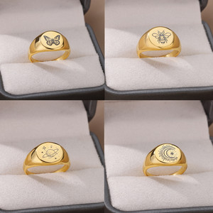 Go Party – bijoux en acier inoxydable plaqué or 18K, grosses bagues <span class=keywords><strong>pour</strong></span> femmes, chevalière épaisse, sculpture papillon, abeille, lune, planète, bagues - Product Image 2